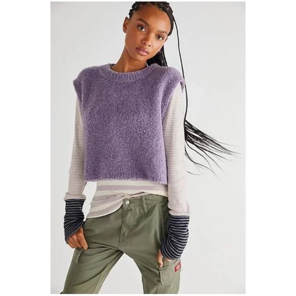 Free People Margo Crop Sweater Vest in Violet, M - Picture 1 of 9